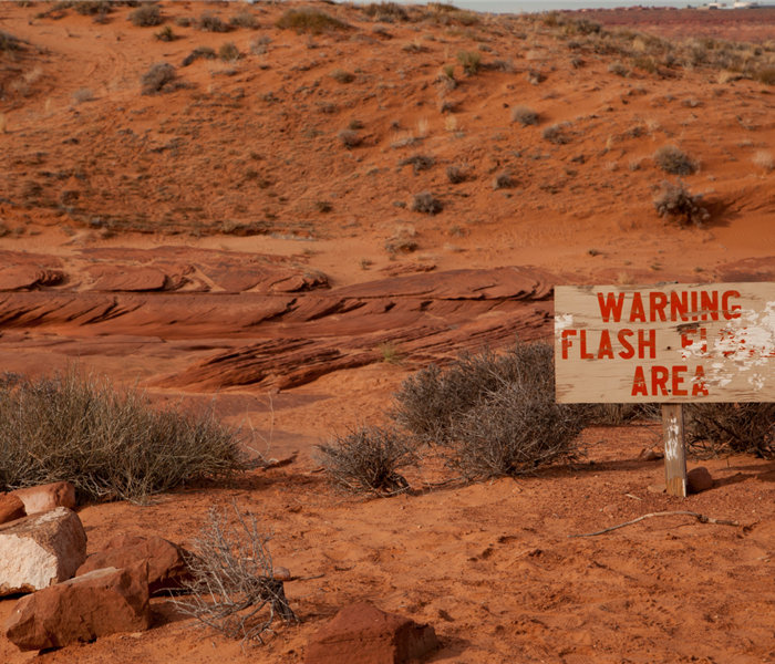 Flash flood sign in AZ desert